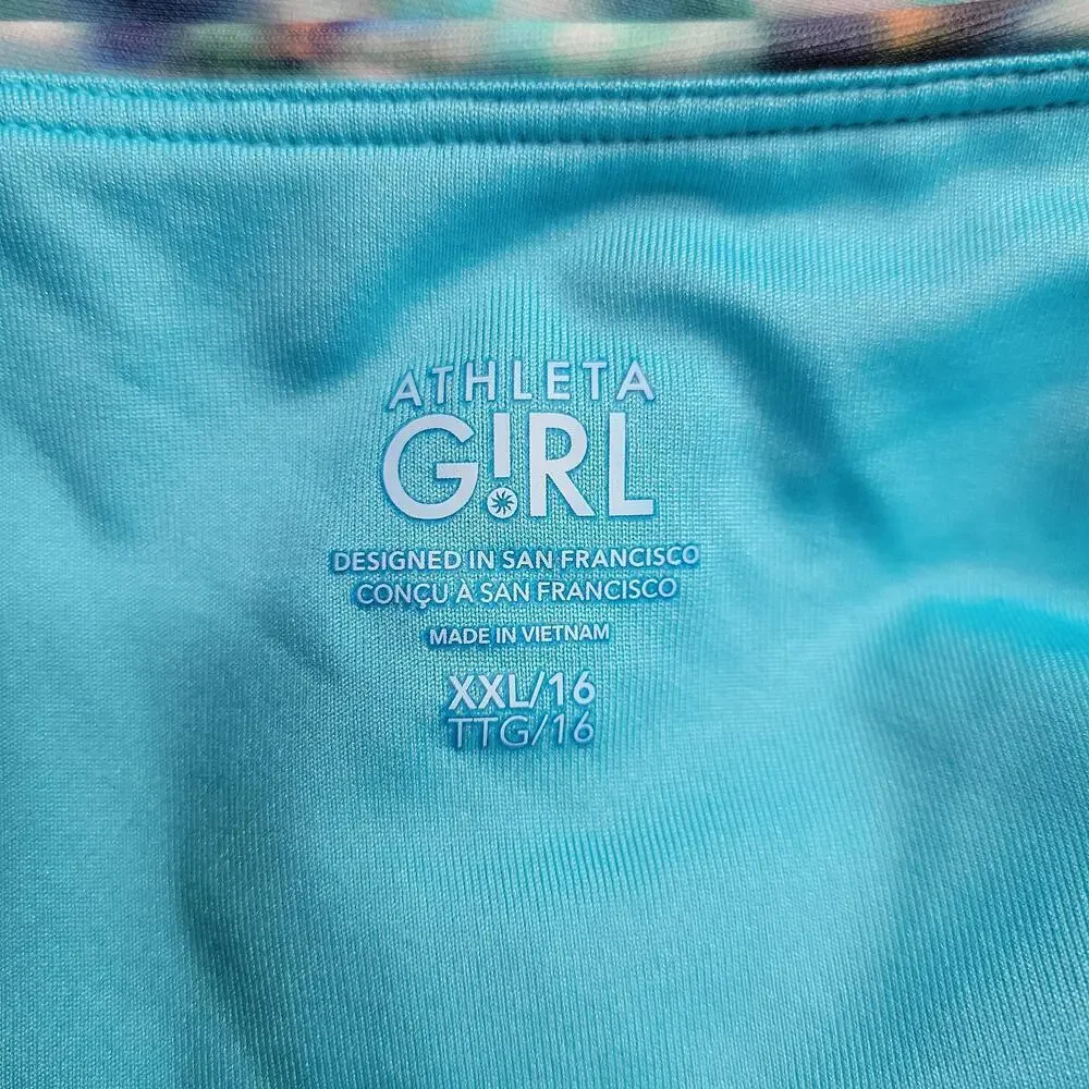 NWT Athleta Girl Swimsuit XXL 16 Blue Printed One Piece Adjustable Straps